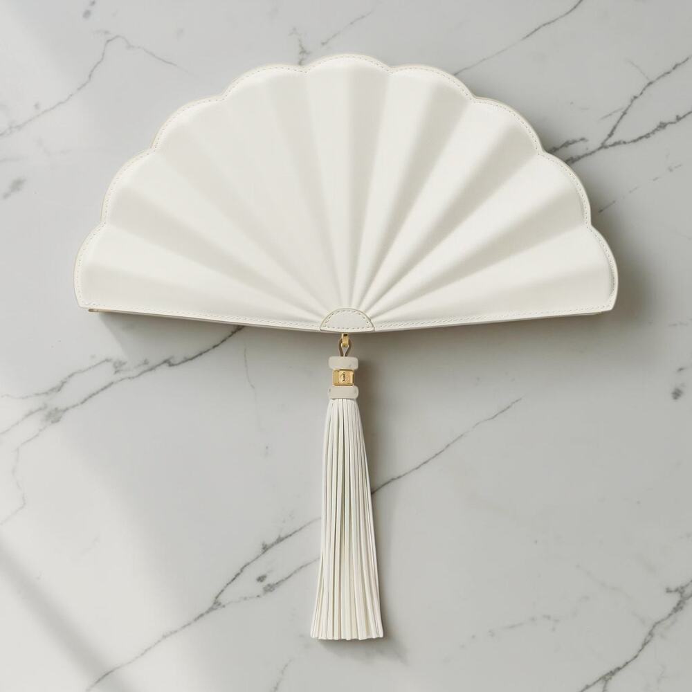 NWT Kate Spade Lotus Fan Clutch Bag Meringue Cream White Novelty Handbag KO531